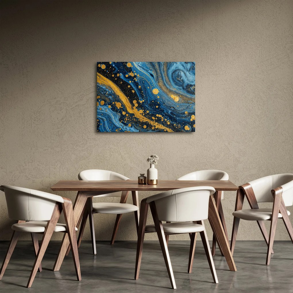 Obraz - Modrá abstrakcia so zlatom (70x50 cm)
