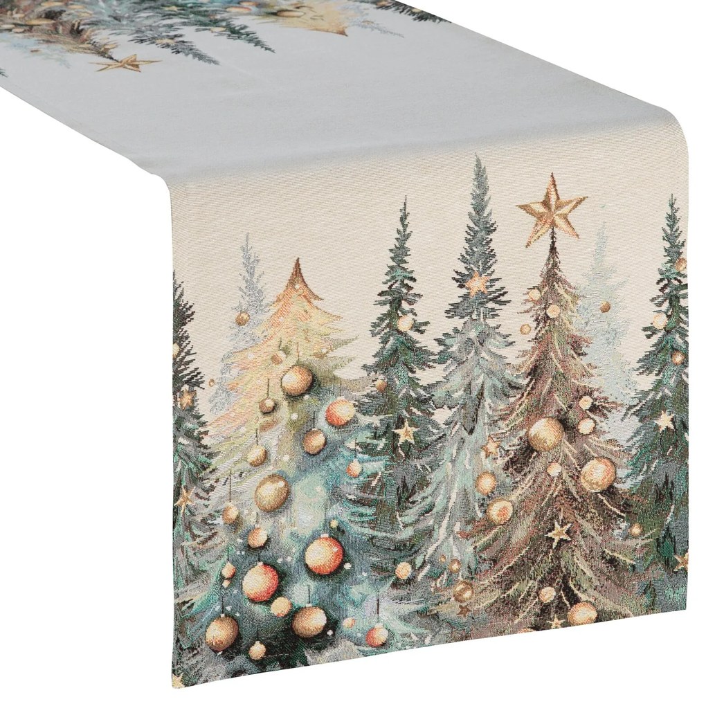 EUROFIRANY VIANOČNÝ GOBELÍNOVÝ BEHÚŇ NA STÔL FOREST 40X100 CM VZOROVANÝ