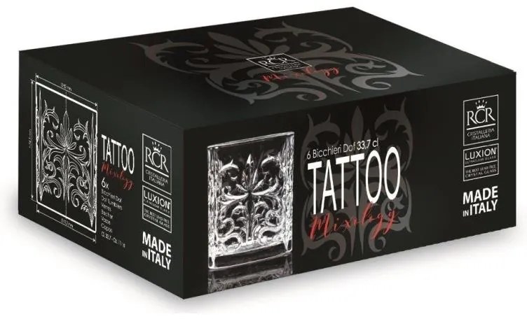 RCR TATTOO POHÁR NA WHISKY 340ML SADA 6 KS