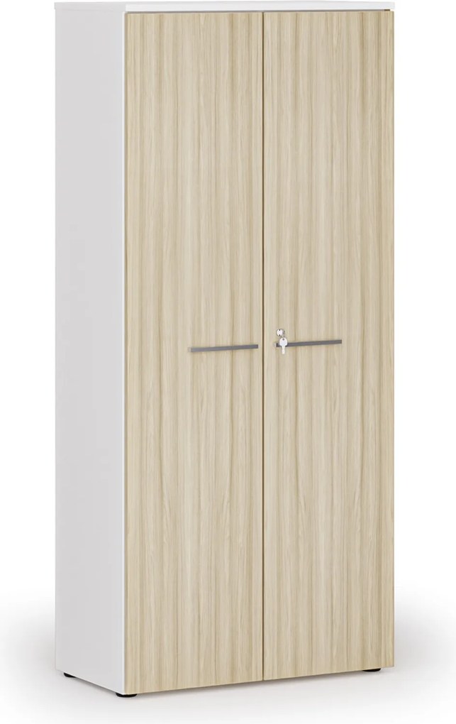 Kancelárska skriňa s dverami PRIMO WHITE, 800 x 420 x 1781 mm, biela/dub prírodná