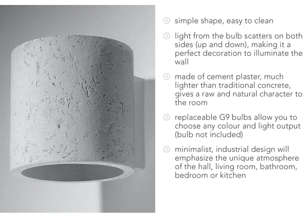 Betónové nástenné svietidlo Sollux Roda