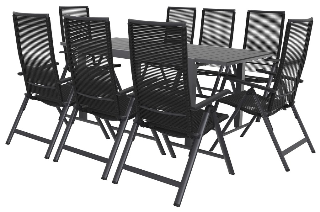Livarno home Rozkladací záhradný stôl Miami + Záhradné kreslo Miami, 8 kusov (800008469)