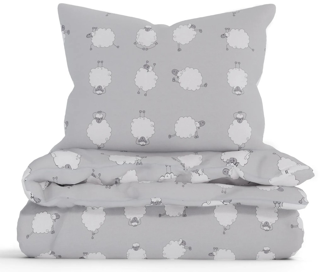 Bavlnené obliečky Renforcé - Ovečky Morning Yoga sivé