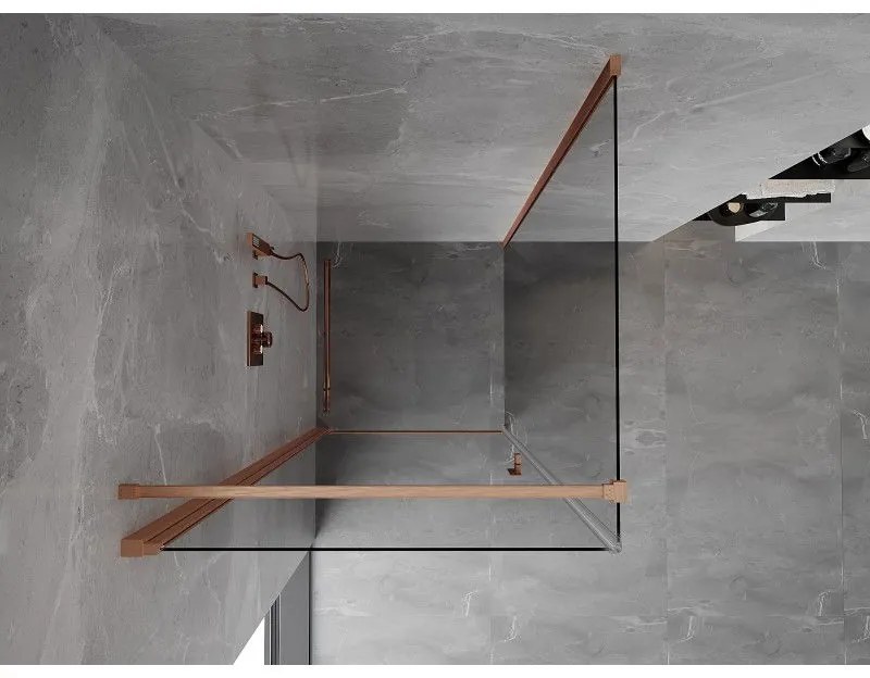 Mexen Mist-B, 1-krídlový výklopný sprchový kút 75 x 75 cm, číre sklo, medený matný profil, 8A2T-075-075-65-00