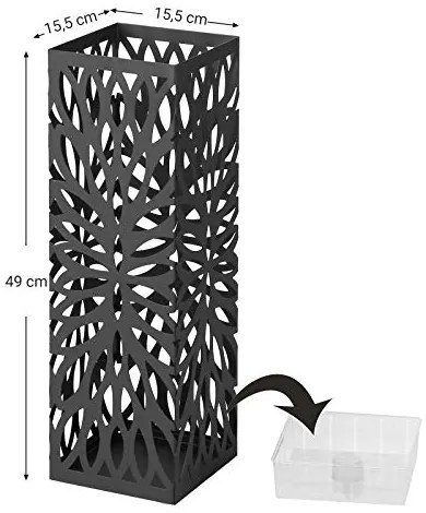 Stojan na dáždniky, štvorcový, čierny, 49x15,5x15,5cm