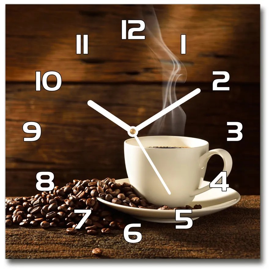 Sklenené nástenné hodiny štvorec Šálka kávy pl_zsk_30x30_f_54604060