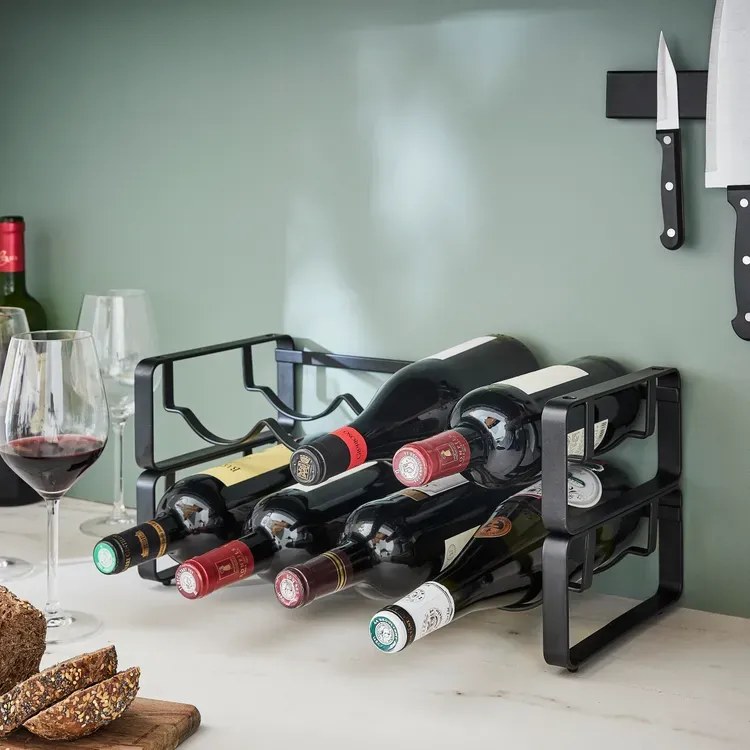 ADEO Stojan na fľaše vína alebo športové fľaše na pitie, čierny kov, stohovateľné 2 ks, MERLIN