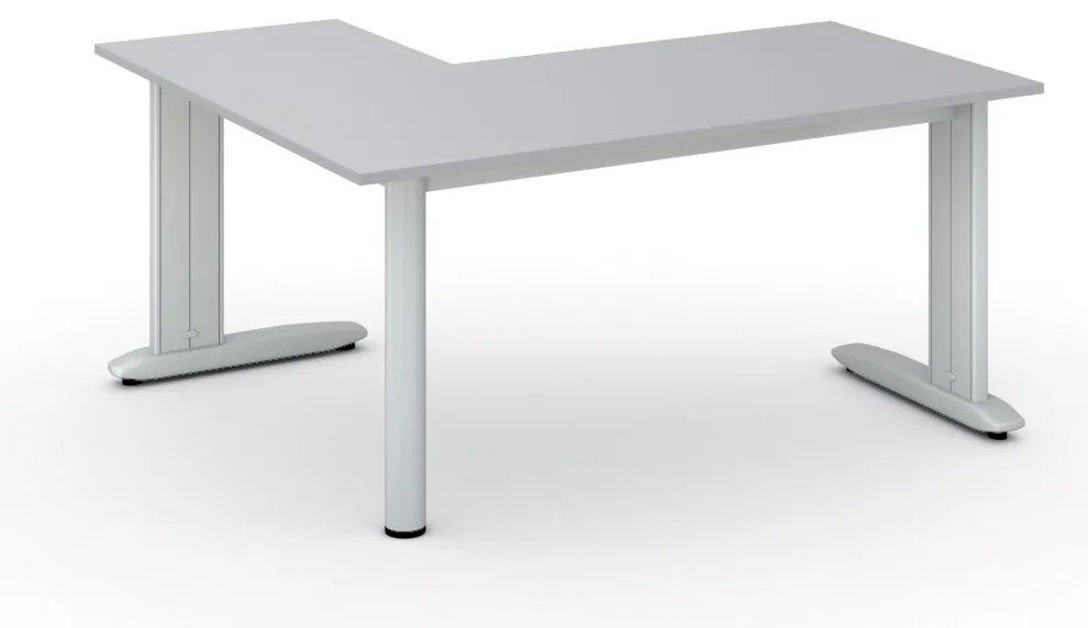 Rohový kancelársky písací stôl PRIMO FLEXIBLE, 160x140 cm, sivá