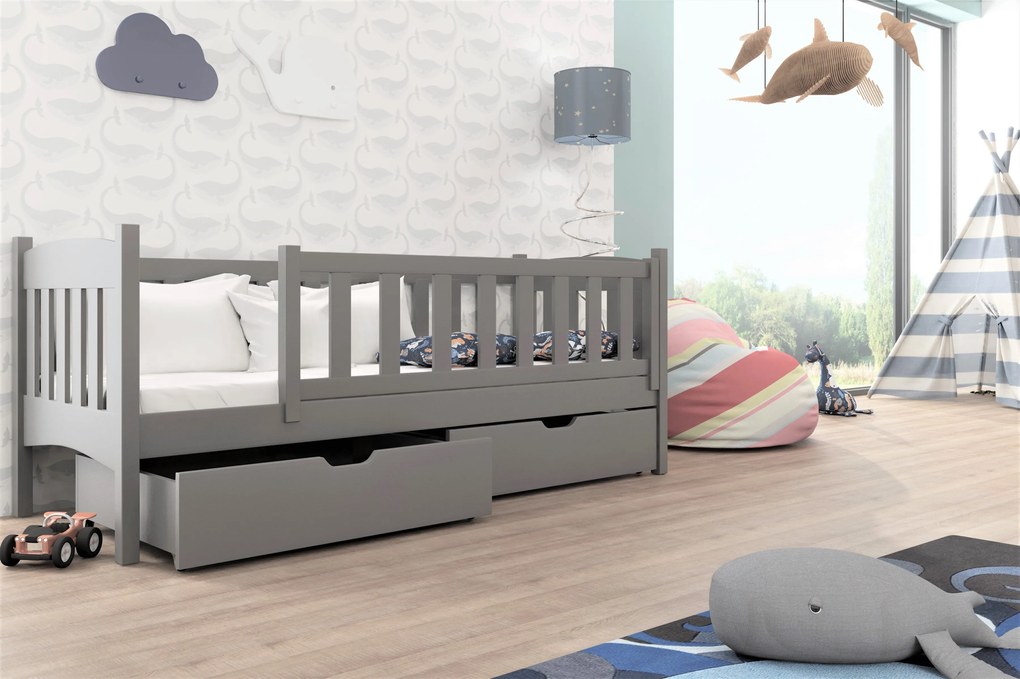 Detská posteľ z masívu GANDALF so šuplíkmi - 200x90 cm - ŠEDÁ