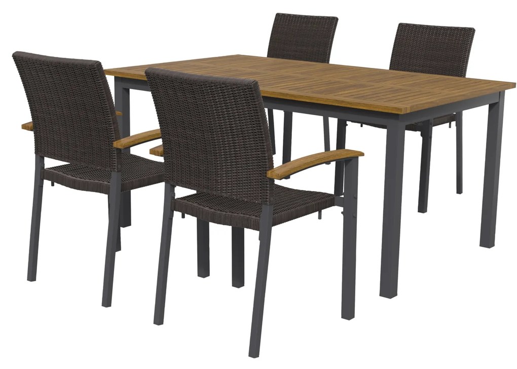 Livarno home Hliníkový záhradný stôl Valencia, 150 x 90 cm, hnedý/čierny + Záhradná stolička Valencia, 4 kusy (800008288)