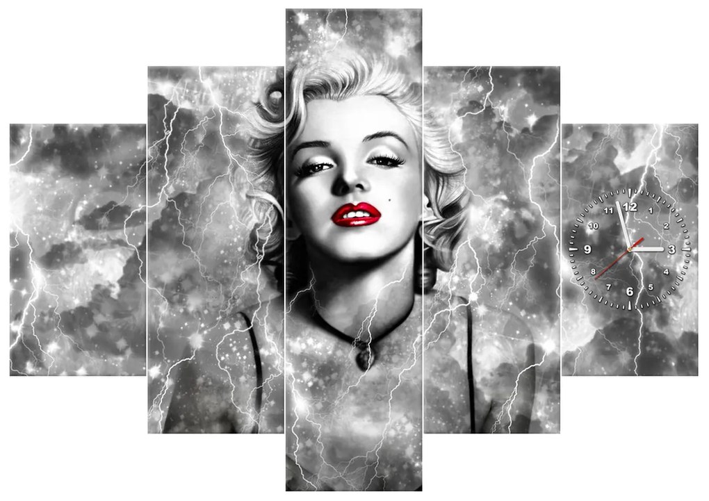 Gario Obraz s hodinami Elektrizujúca Marilyn Monroe - 5 dielny Rozmery: 150 x 105 cm