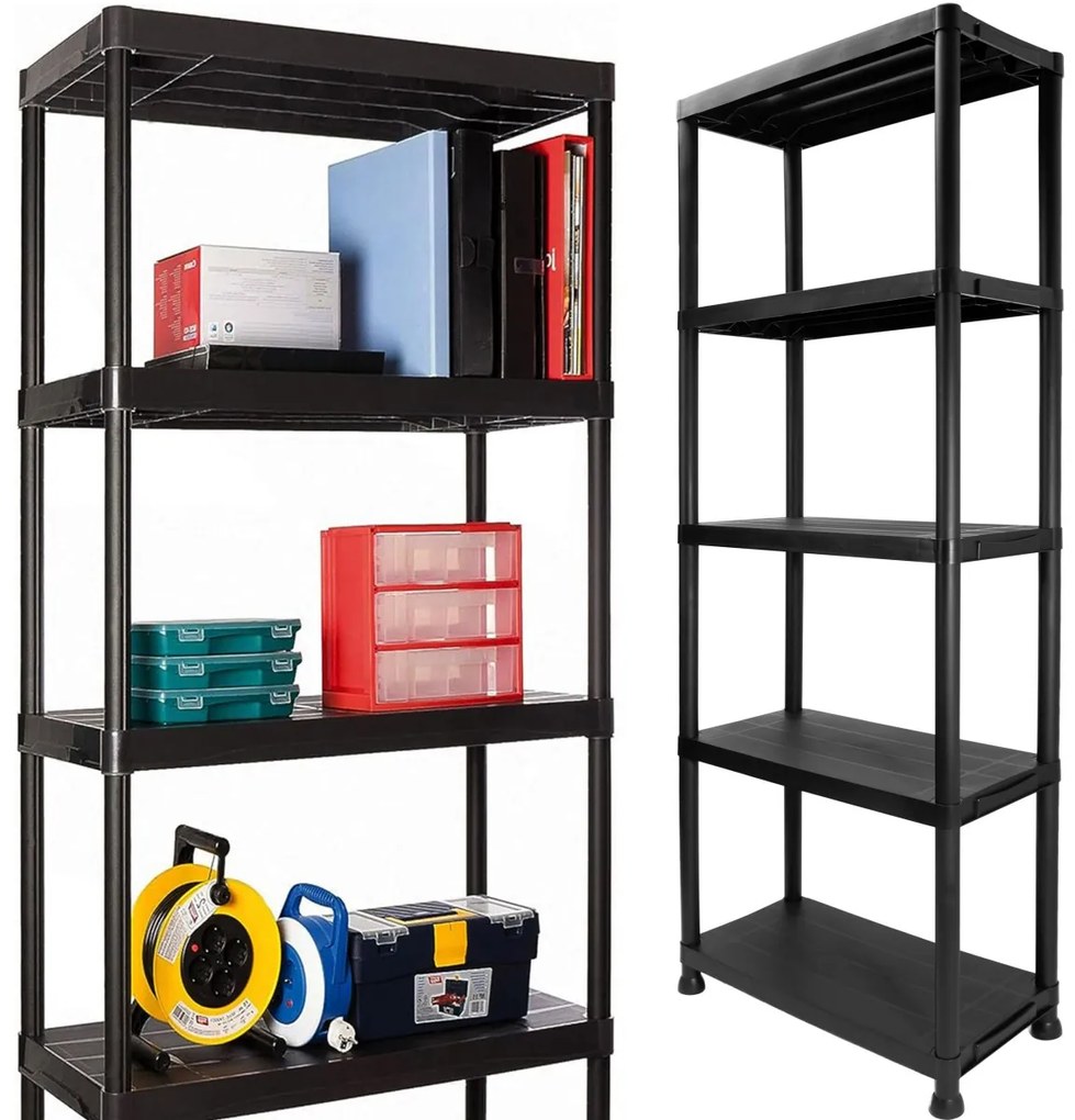 Dielenský plastový regál s 5 policami IRVING čierny