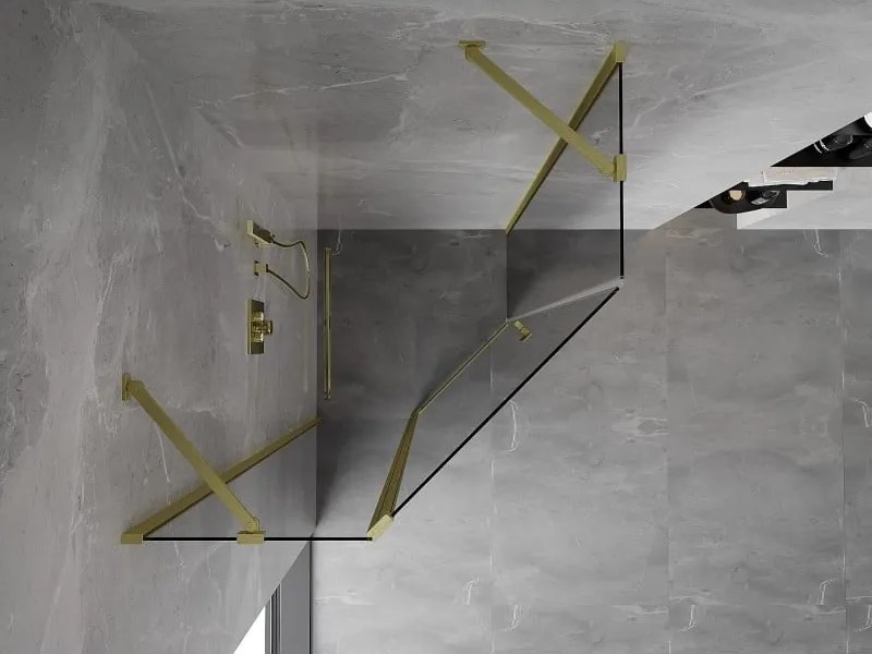 Mexen Mist, päťuholníkový sprchový kút výklopný 90 x 90 cm, číre sklo, zlatý matný profil, 8A8-090-090-55-00