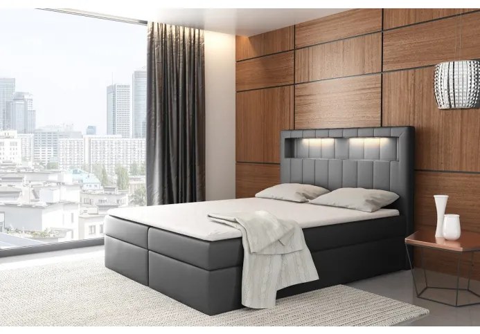 Dizajnová posteľ Elyan s úložným priestorom tmavo šedá eko koža 200 x 200 + topper zdarma