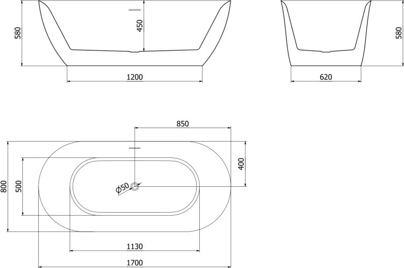 Mexen Roxy, voľne stojaca vaňa 170 x 80 cm, biela-čierna, čierny matný prepad, 51201708075-70