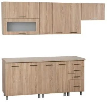 Kuchyňská linka MDF 240cm - typ II, Korpus: Béž pieskový / Dvierka: Crosline ciemny