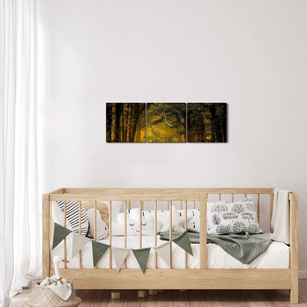 Obraz lesu (s hodinami) (90x30 cm)