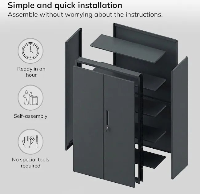 Modulárna kovová multifunkčná skriňa so zásuvkou antracitová MEGAN 1850 x 900 x 400 mm