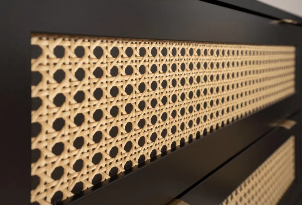 Zásuvková komoda Vienna, čierna/výplet