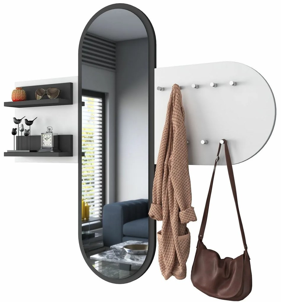 Nástenný vešiak so zrkadlom Pomi White