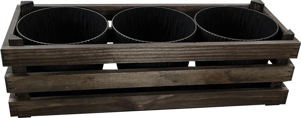 AMADEA Drevený obal s kvetináči - tmavý, 47x17x15cm Český výrobok