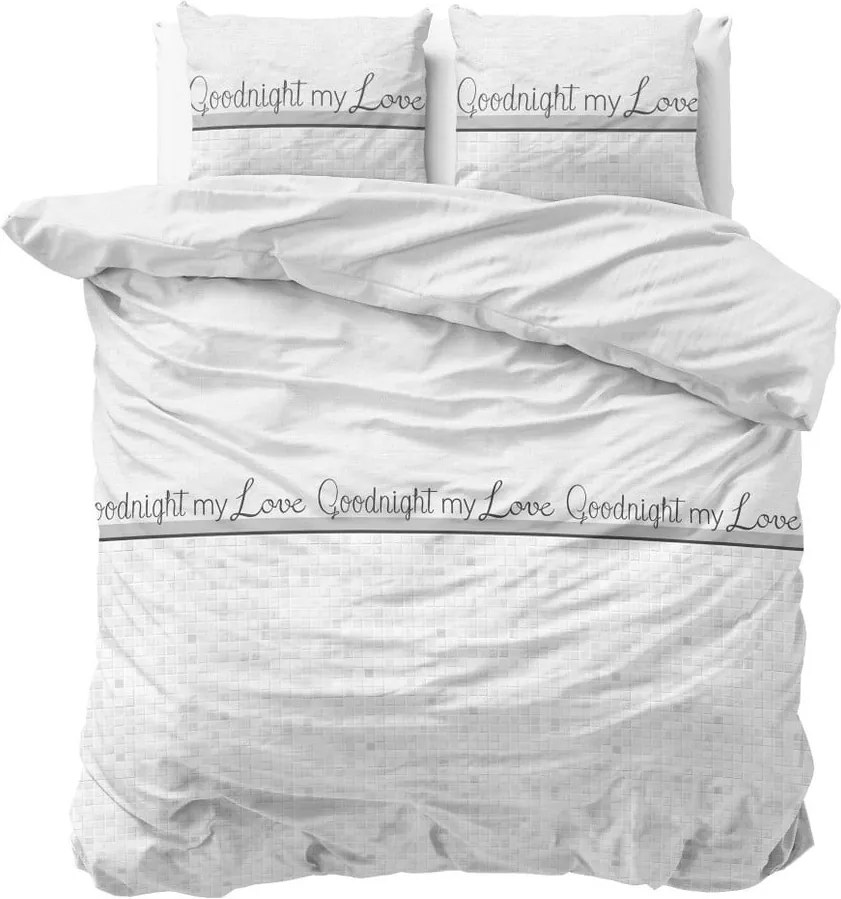 Svetlosivé obliečky z mikroperkálu na dvojlôžko Sleeptime Goodnight my Love, 240 × 220 cm