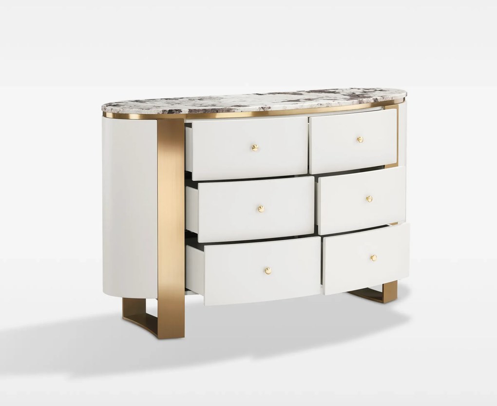 Komoda Stilig ST920 140 cm biela/zlatá/mramor