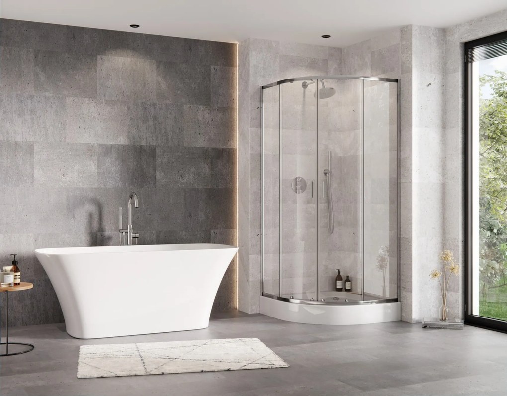 Besco Štvrťkruhový sprchový kút ZARYA CHROM HR 80x80 (90x90) + vanička ALEX SE čierna BESCO-Rozmery: 80x80