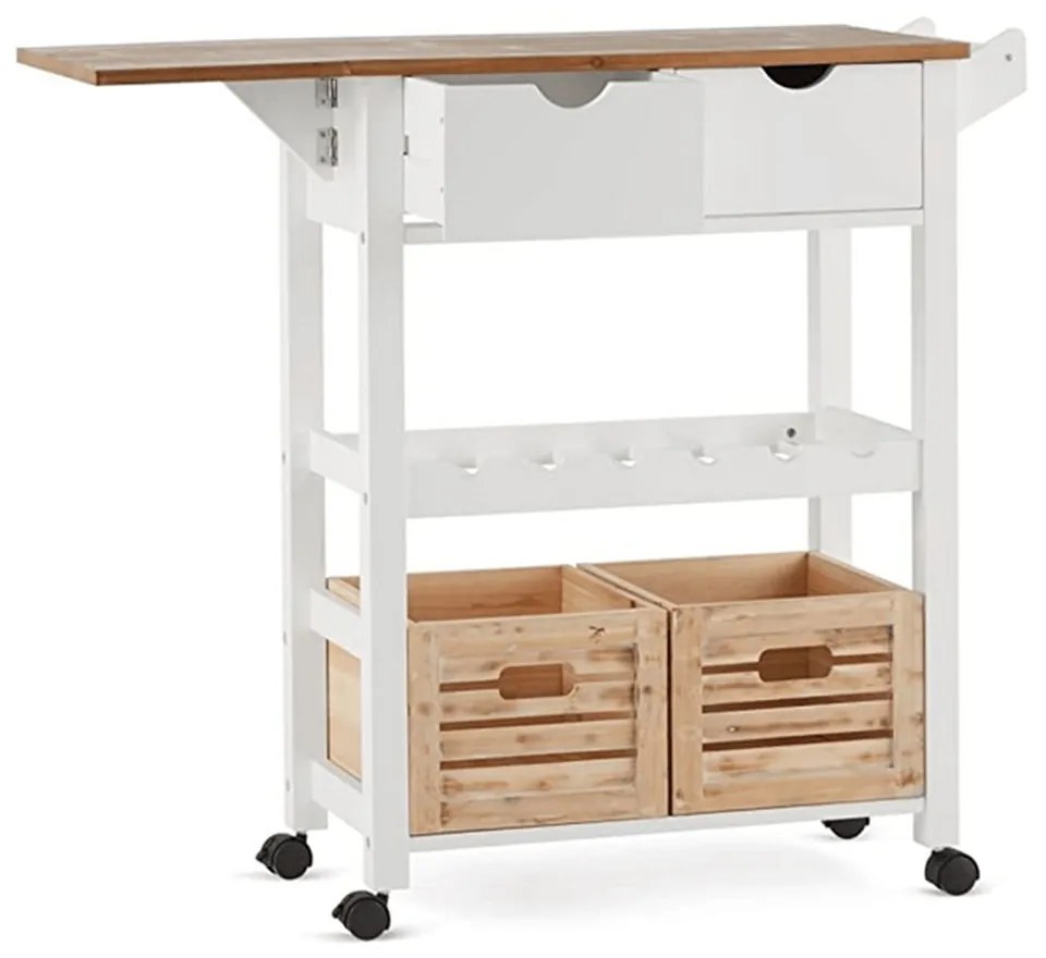 Servírovací stolík na kolieskach Passat - biela / prírodná