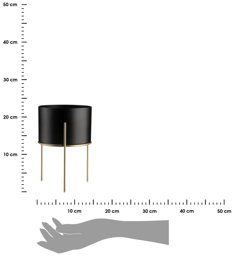 KOVOVÝ KVETINÁČ SO STOJANOM LOFT 22X18 CM ČIERNA/ZLATÁ