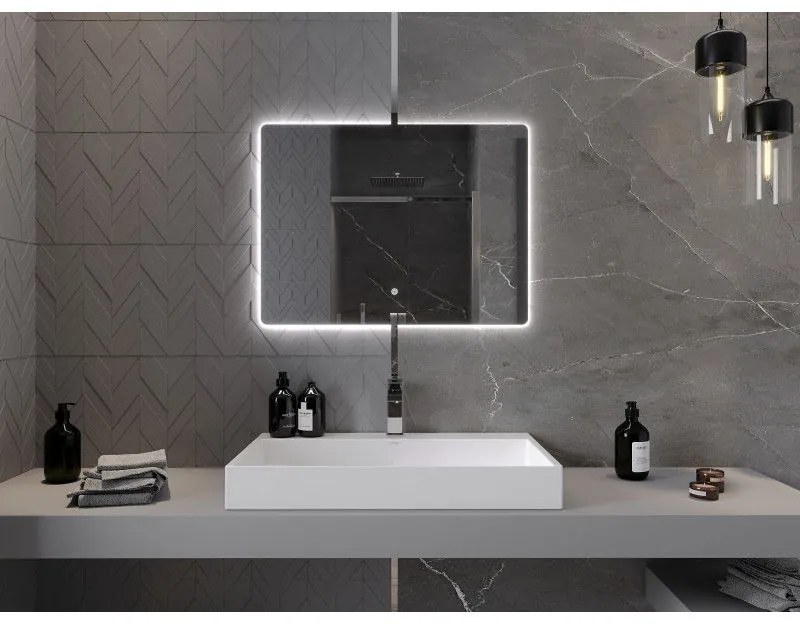 Mexen Sun, LED kúpeľňové zrkadlo s podsvietením 80x60 cm, 6000K, ochrana proti zahmlievaniu, 9807-080-060-611-00