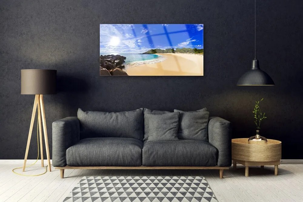 Skleneny obraz Slnko more pláž krajina 100x50 cm