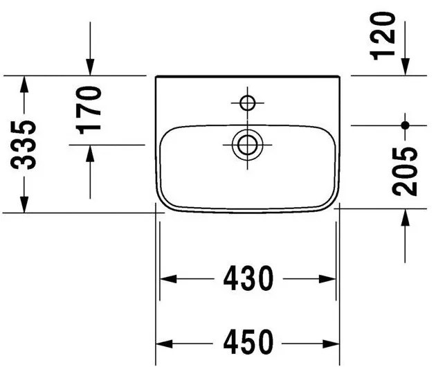DURAVIT DuraStyle závesné umývadielko s otvorom, bez prepadu, 450 mm x 335 mm, 0708450000