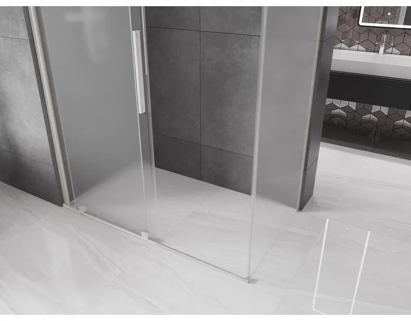 Mexen Velar, sprchový kút s posuvnými dverami 160 x 75 cm, 8mm sklo námraza, brúsená oceľ, 871-160-075-31-97