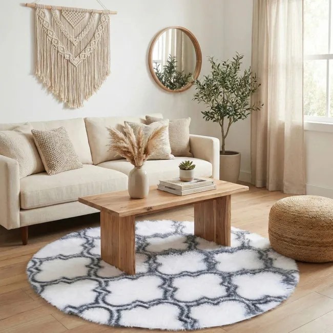 Protišmykový koberec DECOR biely / sivý 1 kruh