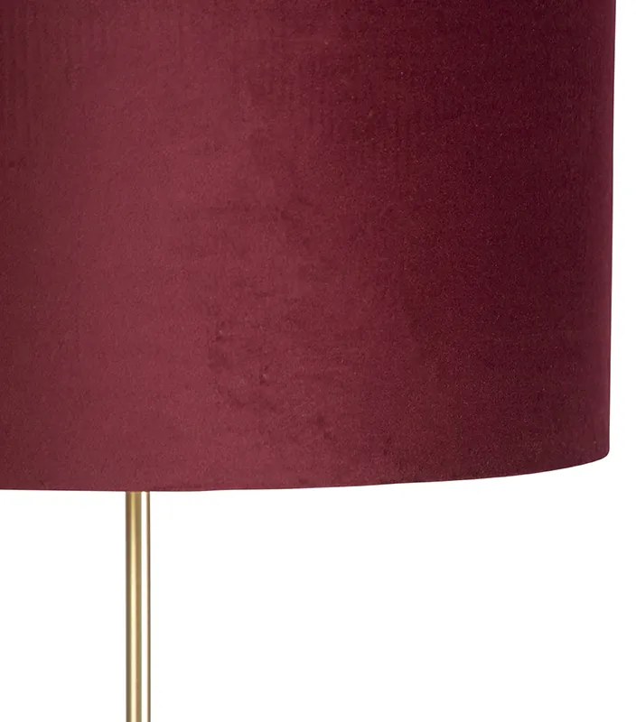 Stojaca lampa zlatá/mosadzná s červeným zamatovým tienidlom 40/40 cm - Parte
