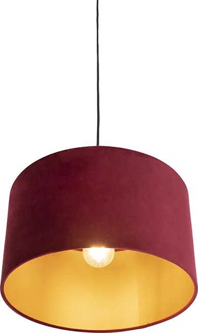Čierne závesné svietidlo s červeným a zlatým zamatovým tienidlom 35 cm - Combi