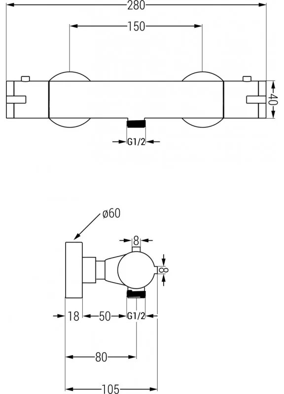 Mexen KAI, termostatická sprchová batéria so spodným 1/2" pripojením sprchy, čierna matná, 77100-70