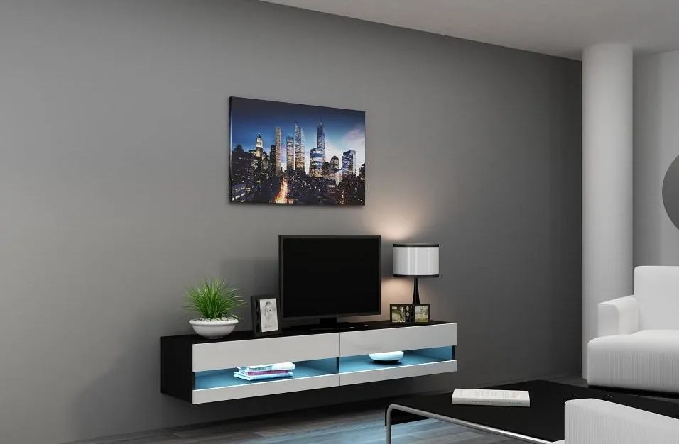 Moderný TV stolík Igore new, černá/bílý lesk