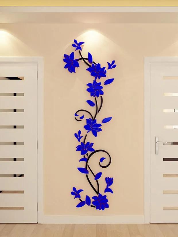 Nálepka na stenu, FLOWER modré 80x24 cm