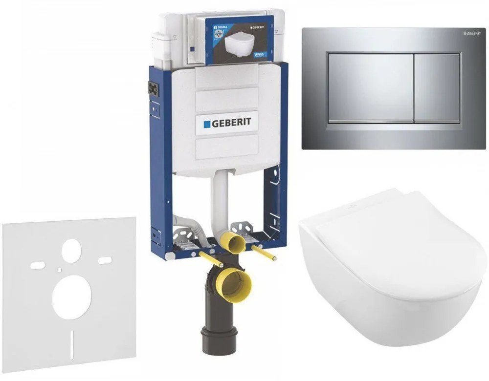 GEBERIT Kombifix súprava 5v1 - inštalačný modul, závesné WC s DirectFlush a Softclose sedátko VILLEROY &amp; BOCH Subway 2.0, tlačítko Sigma30, 115.883.KH.1 (lesklý/matný/lesklý chróm), 110.302.00.5 NI6