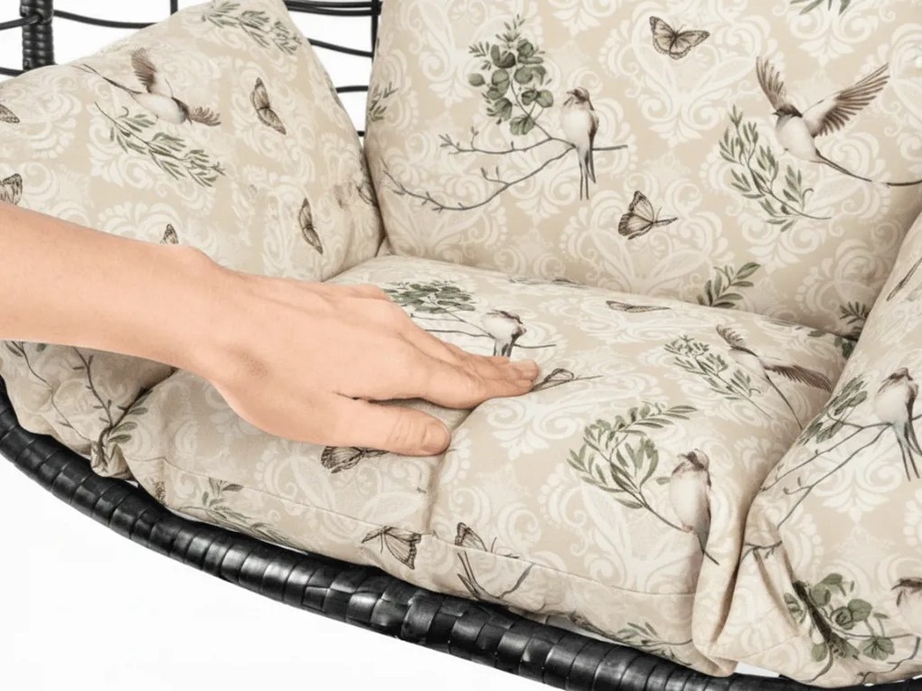 Čierne závesné kreslo KOKON bez stojanu, béžový vankúš