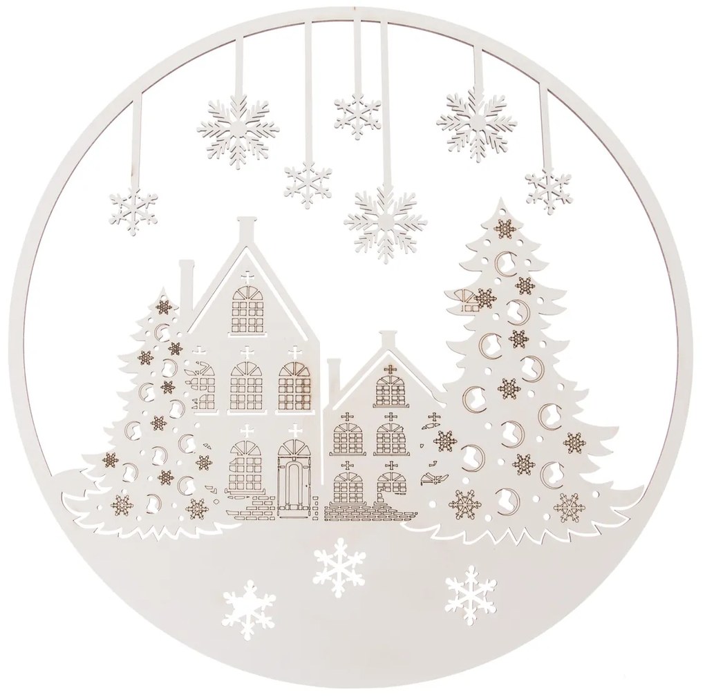 Drevená vianočná dekorácia na stenu Snehovévločky, 37 cm