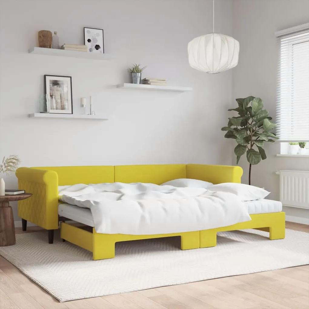 Rozkladacia denná posteľ s matracmi žltá 90x200 cm zamat 3197800