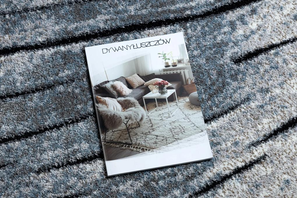 Moderný koberec COZY 8874 Timber, drevo - Štrukturálny,  dve vrstvy  rúna sivá / modrá