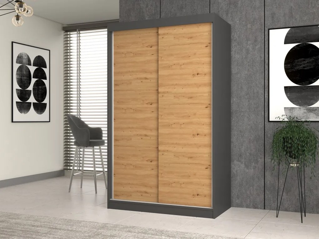 Šatníková skriňa IGA II 120 cm antracit/dub artisan