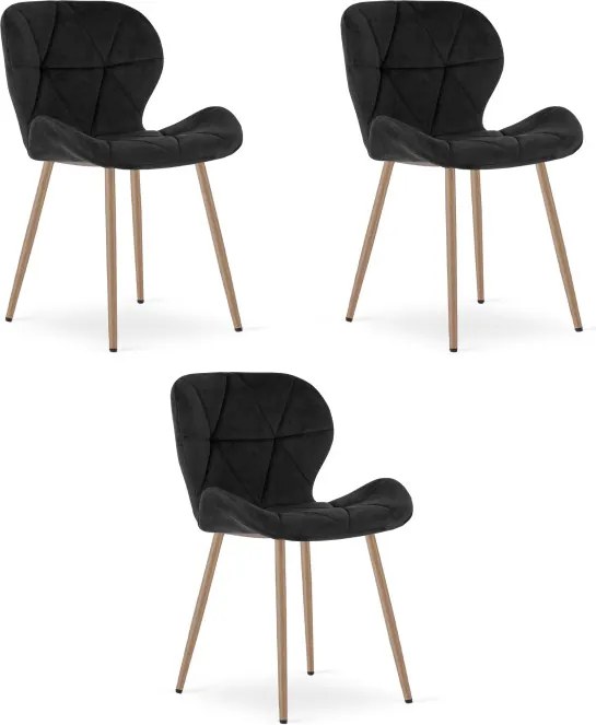 Set troch jedálenských stoličiek MANGO zamatové čierne / hnedé nohy (3 ks)