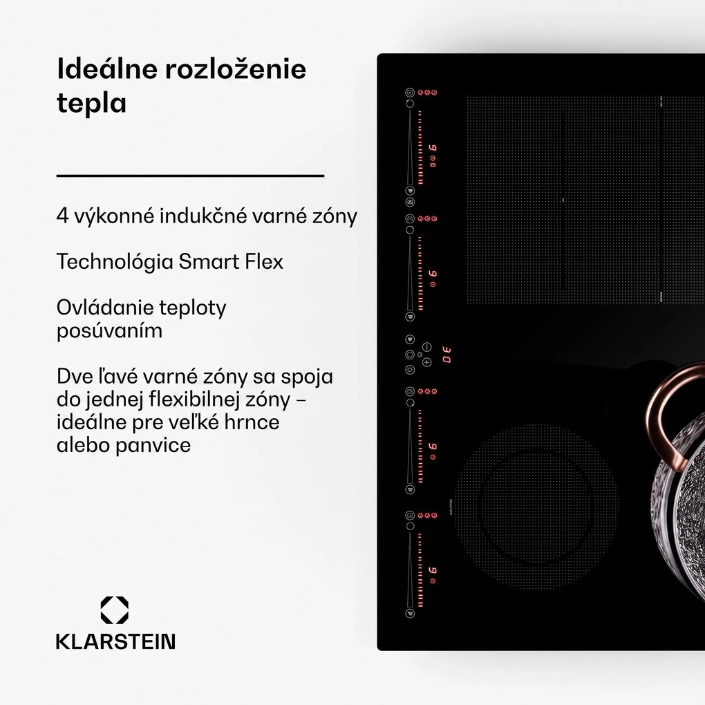 Klarstein Masterzone 60 Hybrid, indukčná varná doska, vstavaná, max. 9600 W, 4 Flex zóny, technológia ThermoBoost, Smart Flex