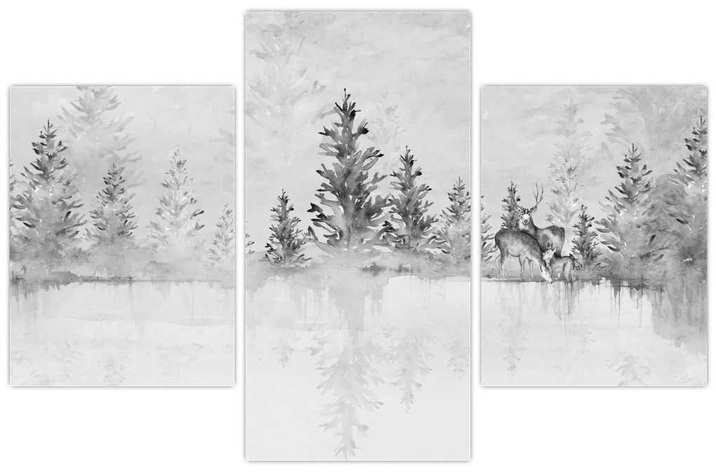 Obraz - Jelene pri jazere (90x60 cm)