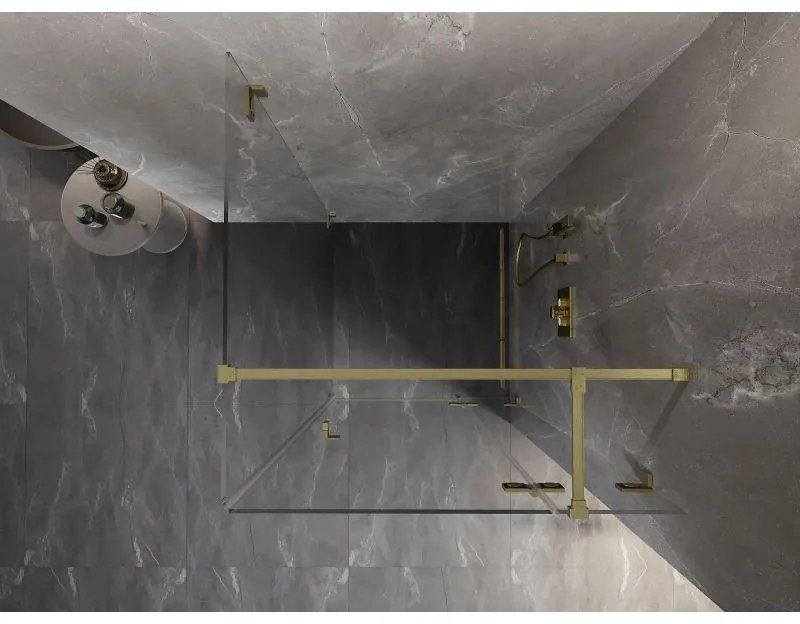 Mexen Lunar T, výklopný sprchový kút pravý 110 x 110 cm, 8mm číre sklo, zlatý kartáčovaný - 834T-110-110-55-00-P